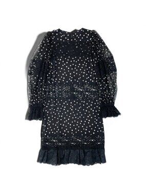 Dolce & Gabbana Lace Contrast Star Print Dress Pattern Sheer Puff Sleeve 38